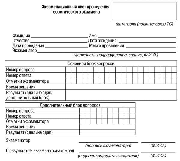 купить лист сдачи теоретического экзамена ПДД в Красногорске